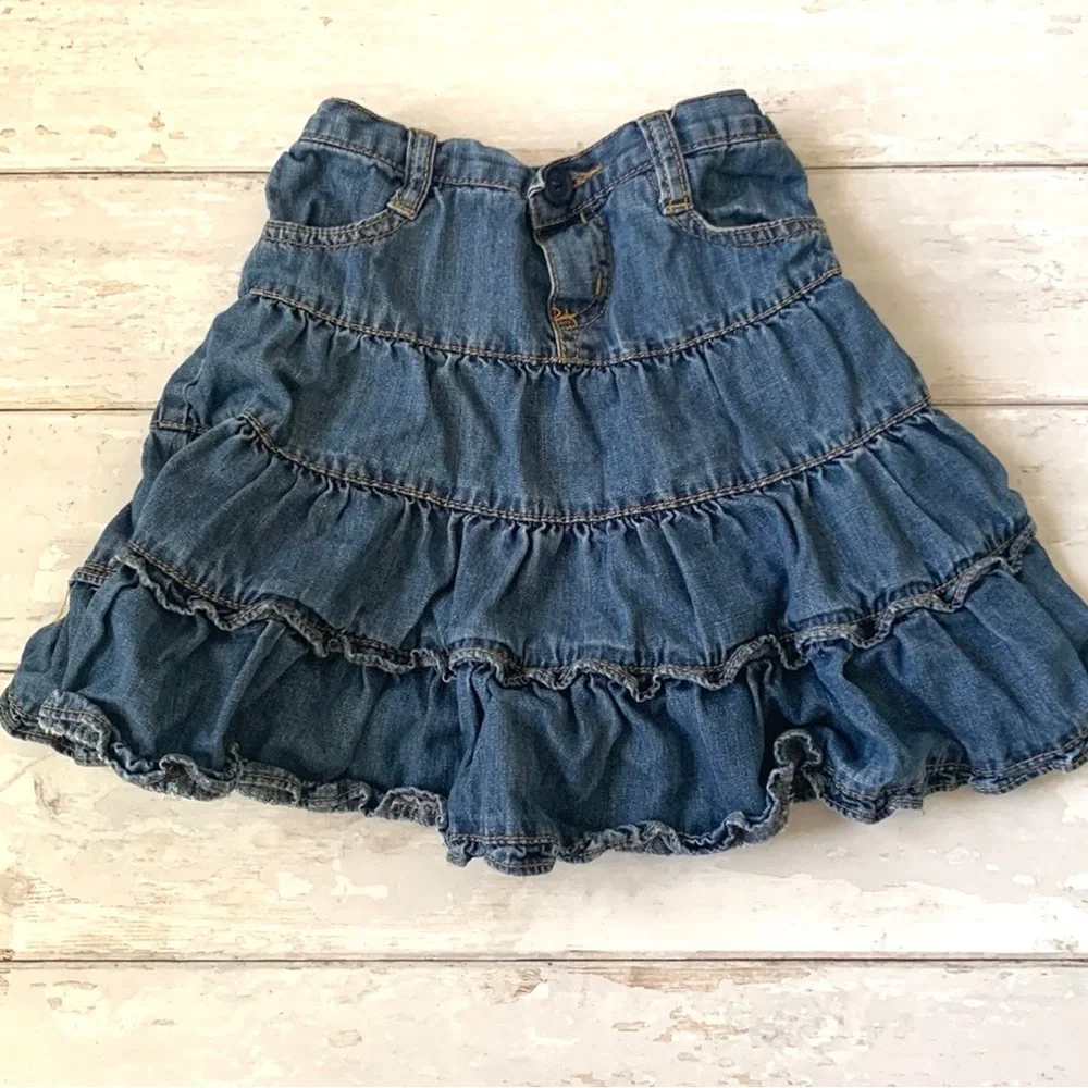 Girls Size 5 Denim Tiered Ruffle Skirt Medium Wash Jean The Children’s Place 5T